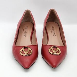 Valentino by Mario Red Perla Flare Kitten Heel Pumps Size 8
